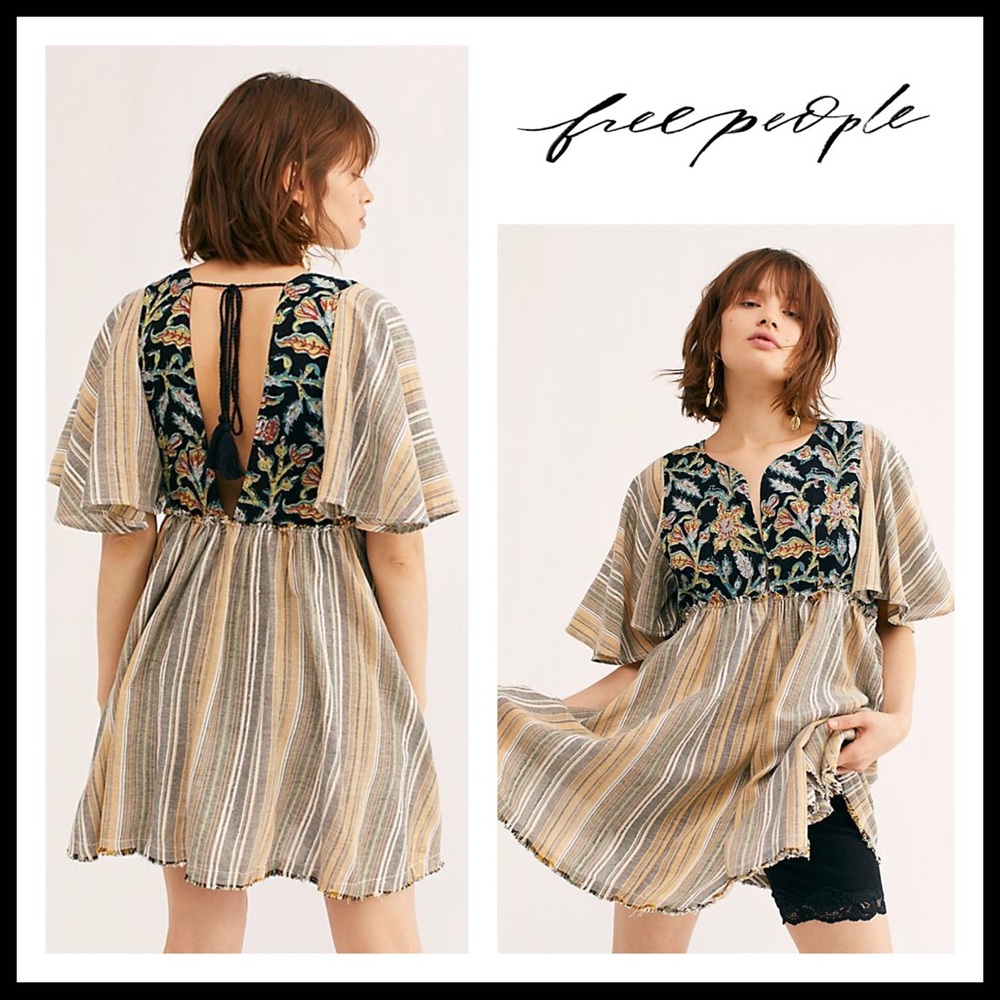 FREE PEOPLE BOHO BLACK PRINT MINI TUNIC DRESS A2C - Picture 8 of 8